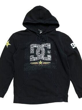 Y2K DC Shoes Rockstar Energy Hoodie Size Medium Black Star Logo Grunge Full Zip